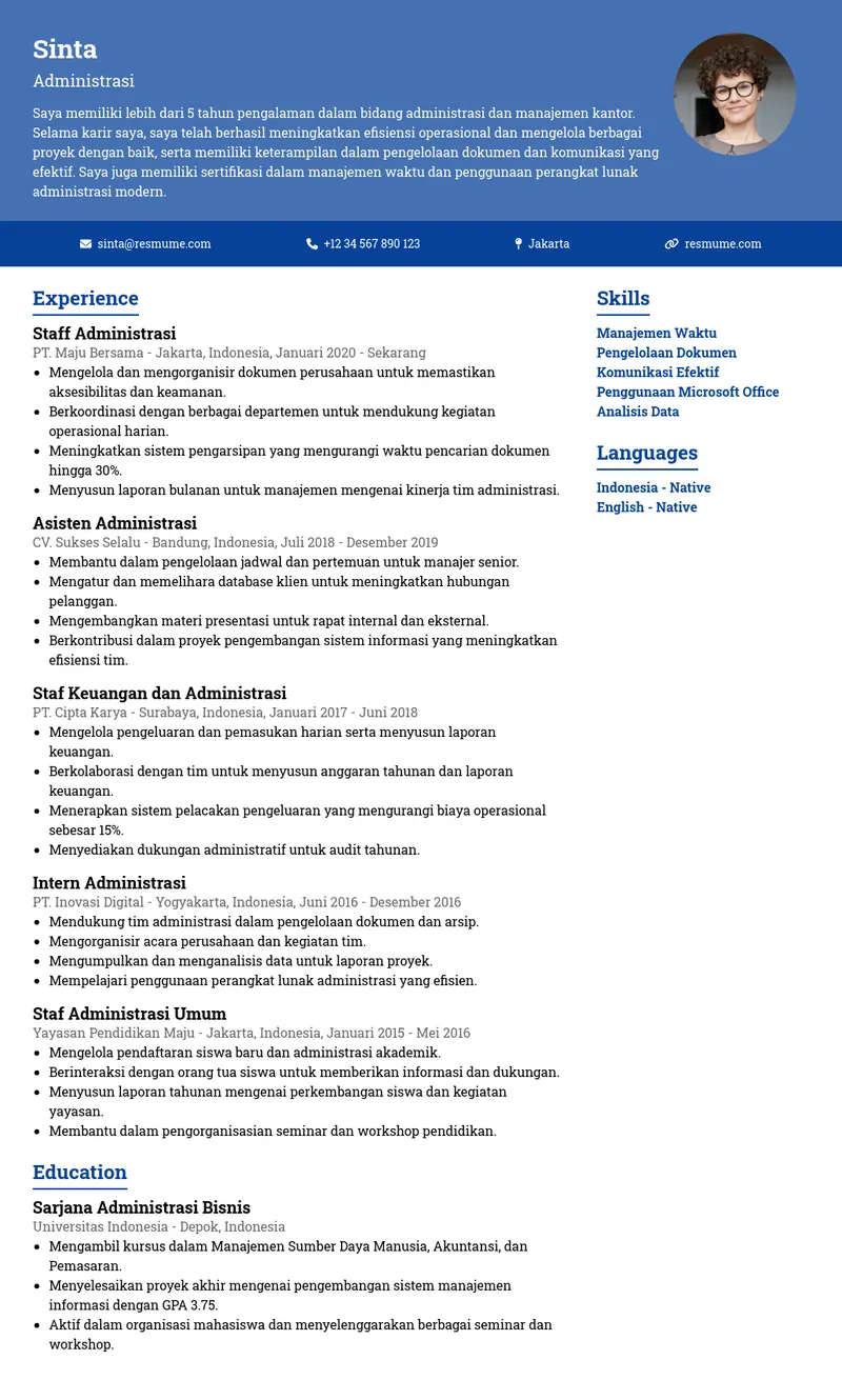 Contoh CV administrasi halaman 1