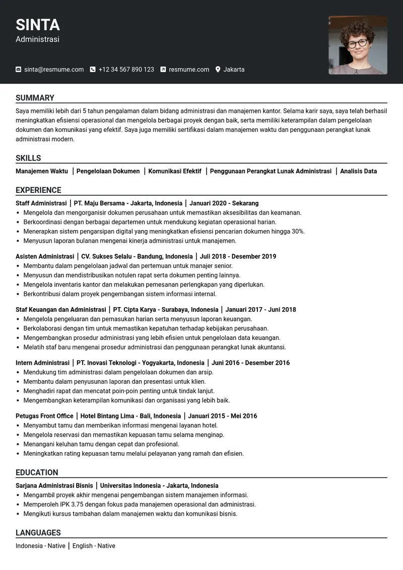 Contoh CV administrasi halaman 2