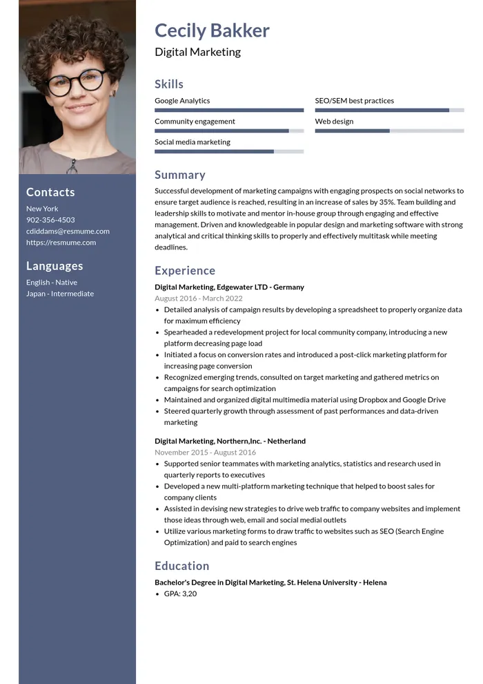 Example fresh graduate resume